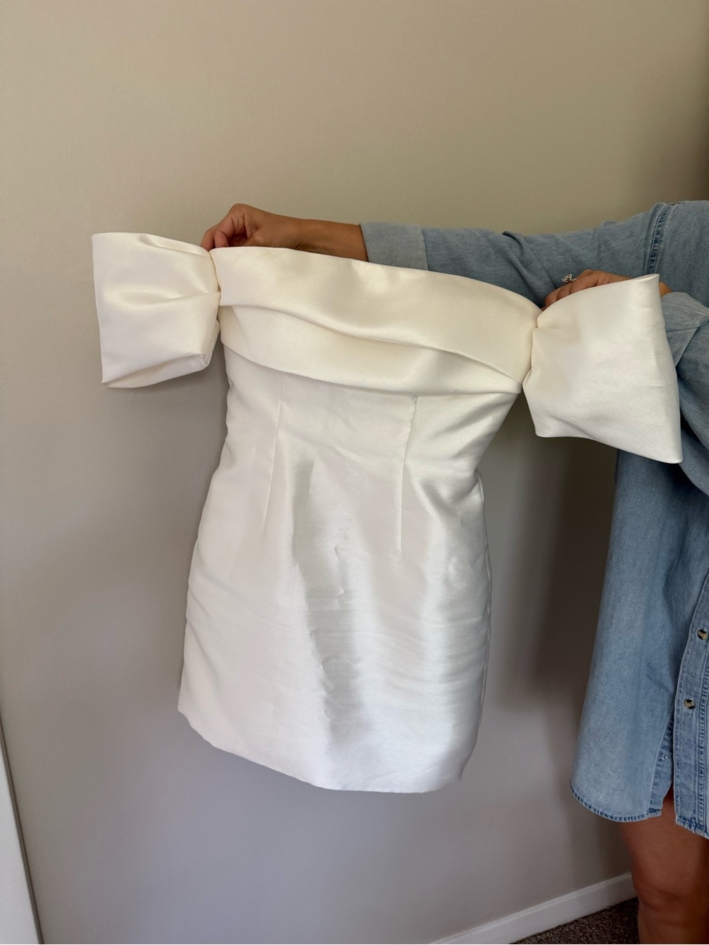 Strapless White Mini Dress with Statement Sleeves